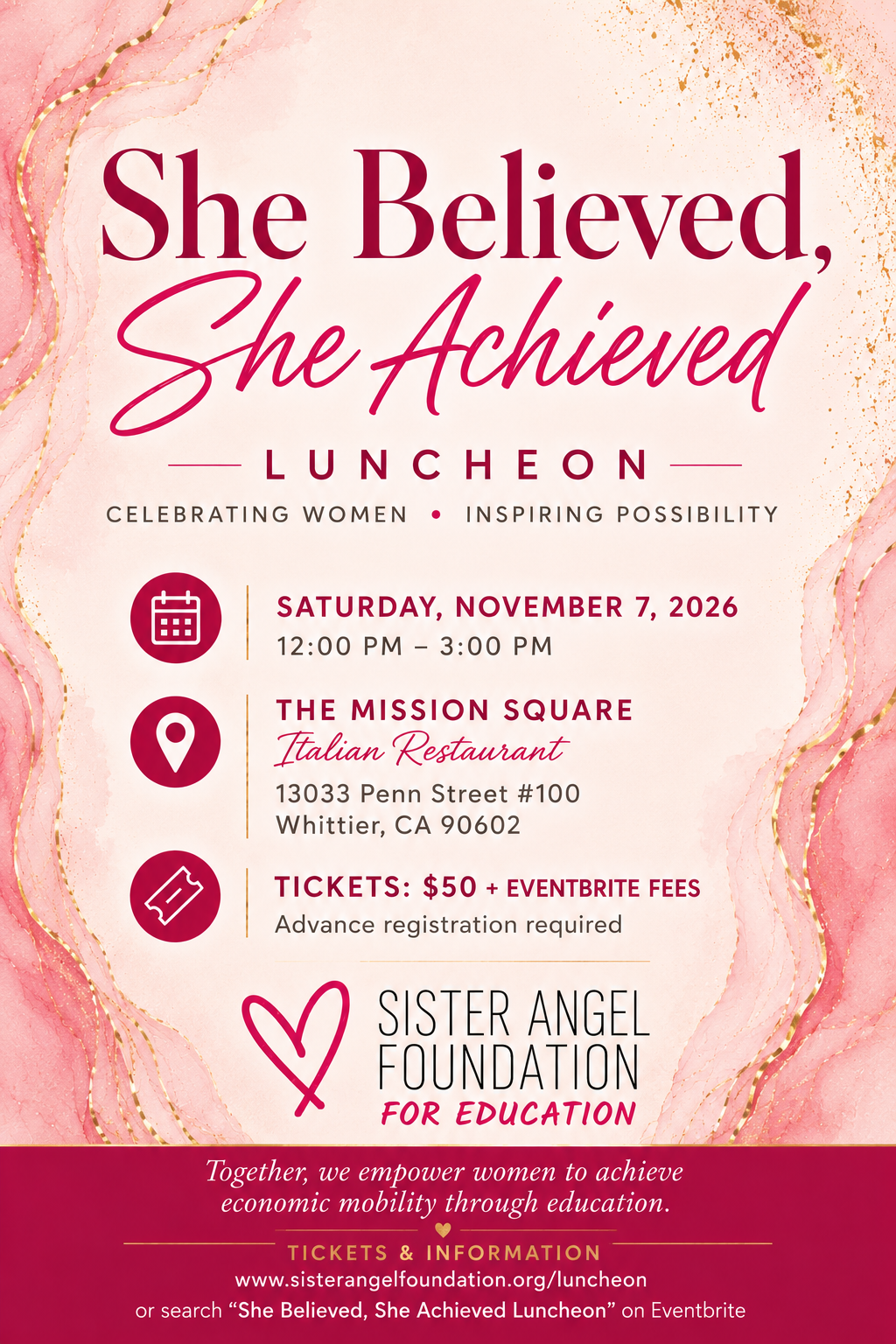 She Believed, She Achieved Luncheon event flyer